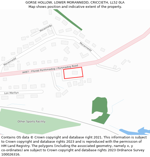 GORSE HOLLOW, LOWER MORANNEDD, CRICCIETH, LL52 0LA: Location map and indicative extent of plot