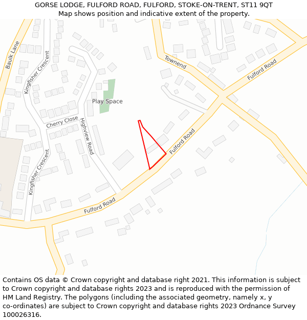 GORSE LODGE, FULFORD ROAD, FULFORD, STOKE-ON-TRENT, ST11 9QT: Location map and indicative extent of plot