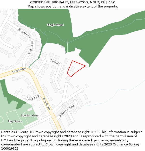 GORSEDENE, BRONALLT, LEESWOOD, MOLD, CH7 4RZ: Location map and indicative extent of plot