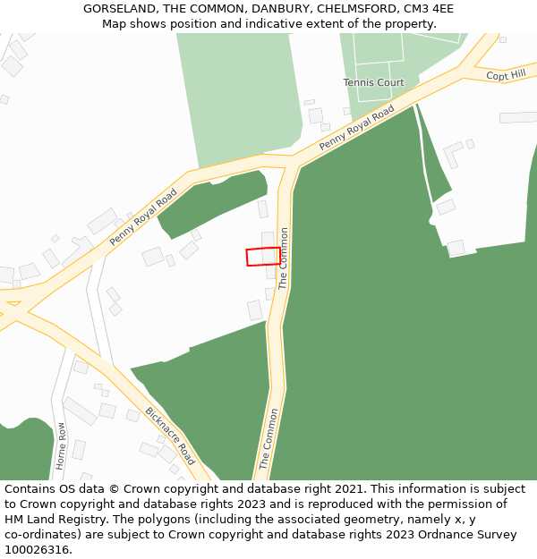 GORSELAND, THE COMMON, DANBURY, CHELMSFORD, CM3 4EE: Location map and indicative extent of plot