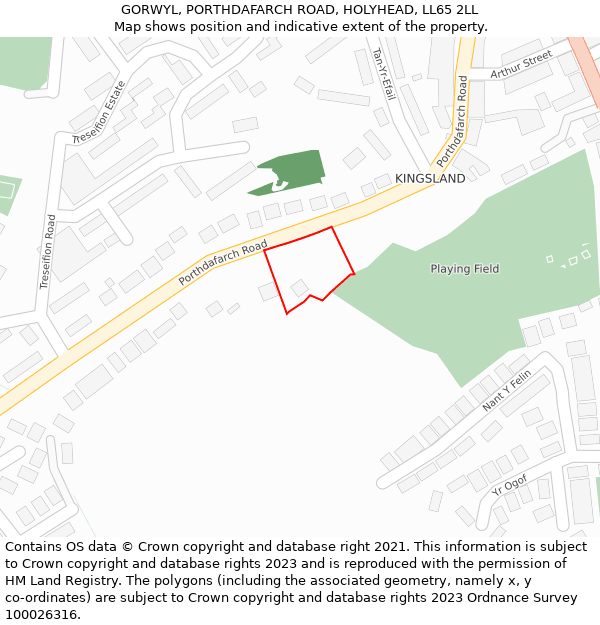 GORWYL, PORTHDAFARCH ROAD, HOLYHEAD, LL65 2LL: Location map and indicative extent of plot