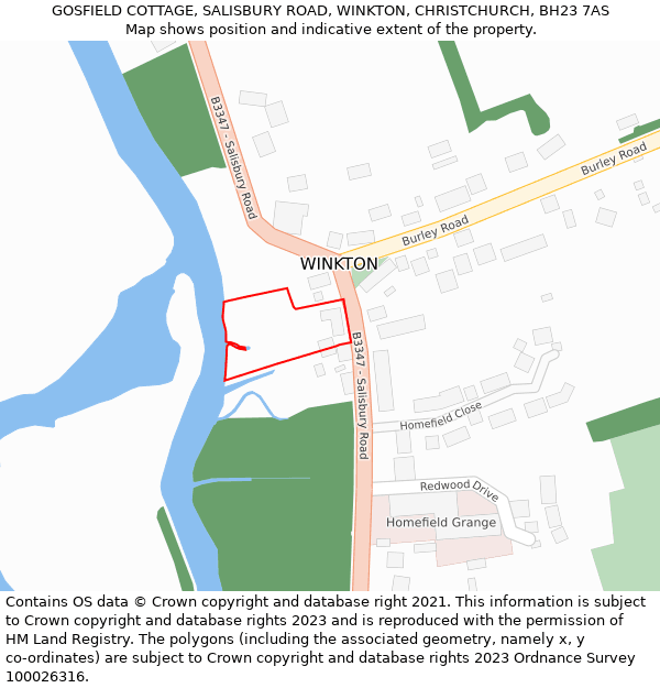 GOSFIELD COTTAGE, SALISBURY ROAD, WINKTON, CHRISTCHURCH, BH23 7AS: Location map and indicative extent of plot