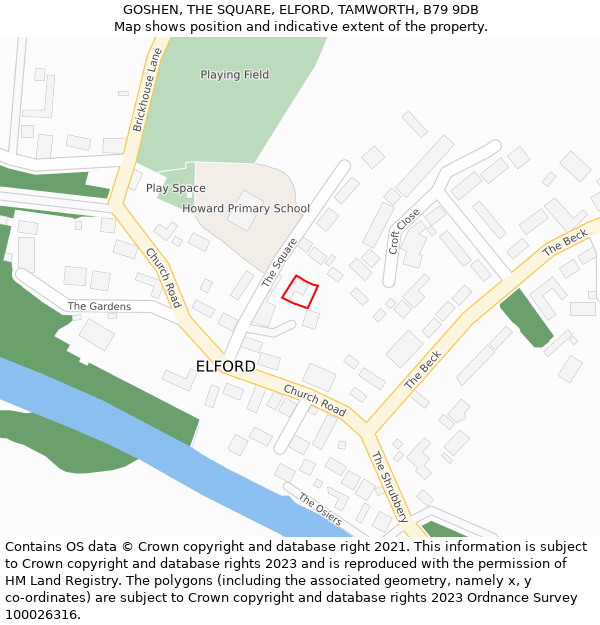 GOSHEN, THE SQUARE, ELFORD, TAMWORTH, B79 9DB: Location map and indicative extent of plot