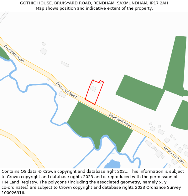 GOTHIC HOUSE, BRUISYARD ROAD, RENDHAM, SAXMUNDHAM, IP17 2AH: Location map and indicative extent of plot