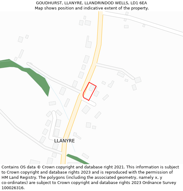 GOUDHURST, LLANYRE, LLANDRINDOD WELLS, LD1 6EA: Location map and indicative extent of plot