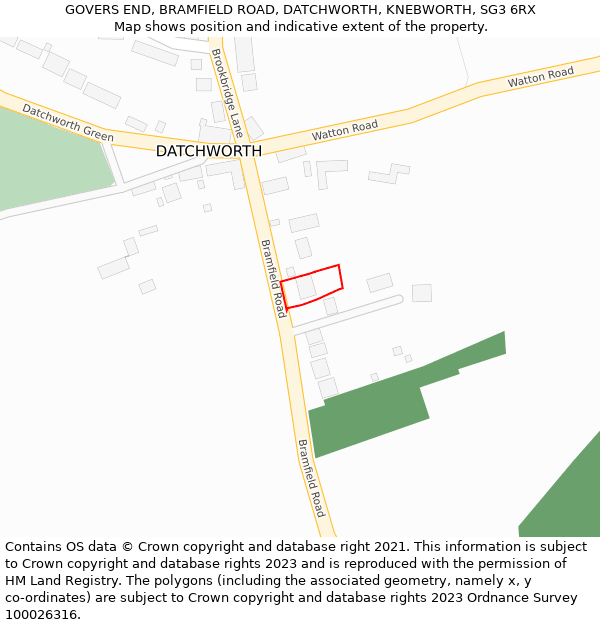 GOVERS END, BRAMFIELD ROAD, DATCHWORTH, KNEBWORTH, SG3 6RX: Location map and indicative extent of plot