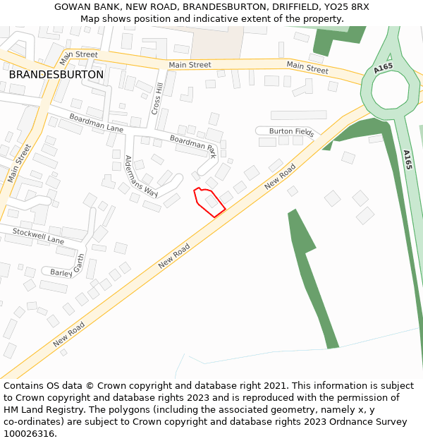 GOWAN BANK, NEW ROAD, BRANDESBURTON, DRIFFIELD, YO25 8RX: Location map and indicative extent of plot