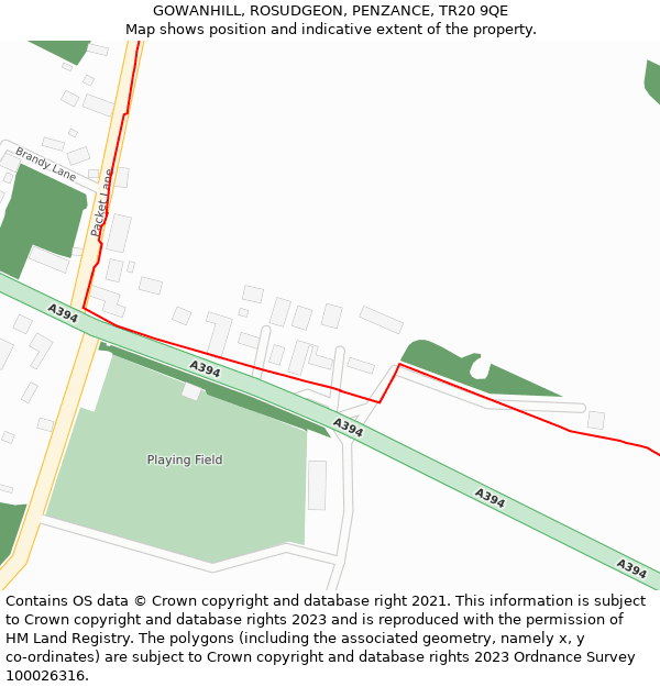 GOWANHILL, ROSUDGEON, PENZANCE, TR20 9QE: Location map and indicative extent of plot