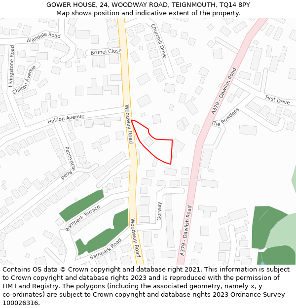 GOWER HOUSE, 24, WOODWAY ROAD, TEIGNMOUTH, TQ14 8PY: Location map and indicative extent of plot