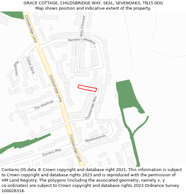 GRACE COTTAGE, CHILDSBRIDGE WAY, SEAL, SEVENOAKS, TN15 0DG: Location map and indicative extent of plot