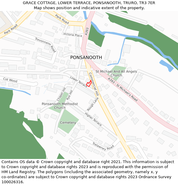 GRACE COTTAGE, LOWER TERRACE, PONSANOOTH, TRURO, TR3 7ER: Location map and indicative extent of plot