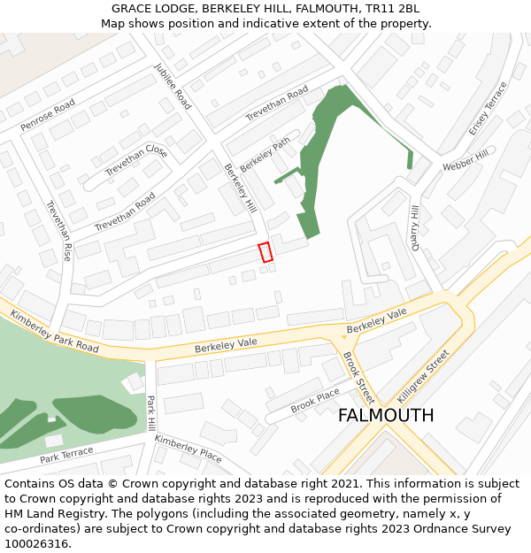 GRACE LODGE, BERKELEY HILL, FALMOUTH, TR11 2BL: Location map and indicative extent of plot
