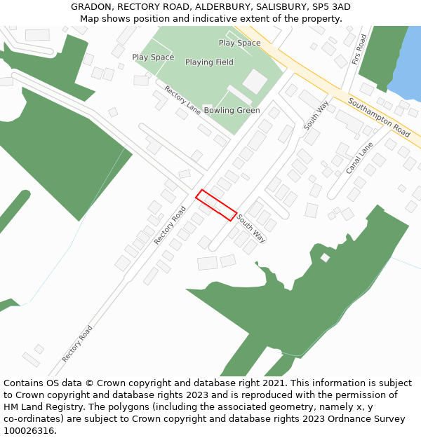 GRADON, RECTORY ROAD, ALDERBURY, SALISBURY, SP5 3AD: Location map and indicative extent of plot
