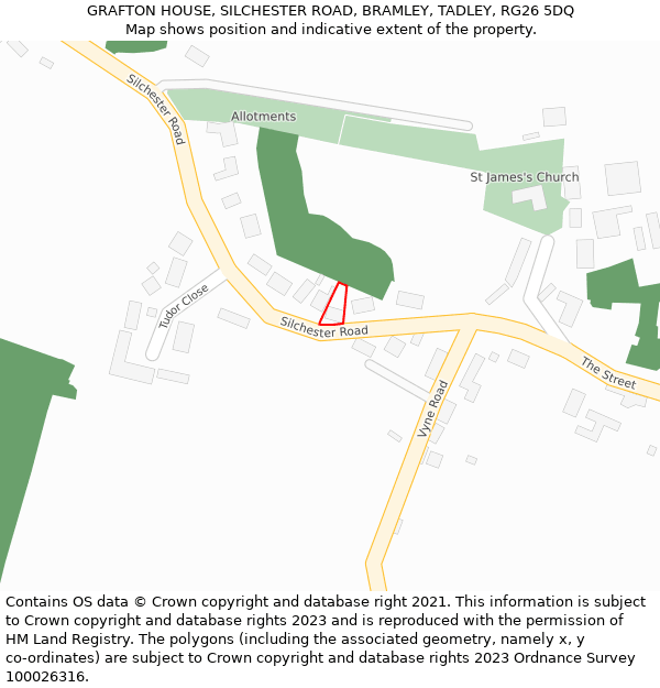 GRAFTON HOUSE, SILCHESTER ROAD, BRAMLEY, TADLEY, RG26 5DQ: Location map and indicative extent of plot