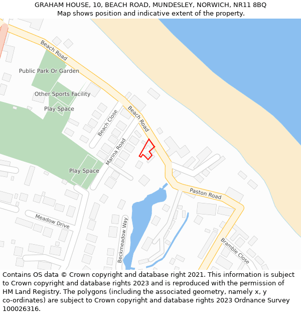 GRAHAM HOUSE, 10, BEACH ROAD, MUNDESLEY, NORWICH, NR11 8BQ: Location map and indicative extent of plot
