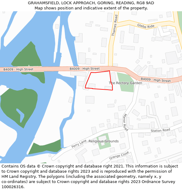 GRAHAMSFIELD, LOCK APPROACH, GORING, READING, RG8 9AD: Location map and indicative extent of plot