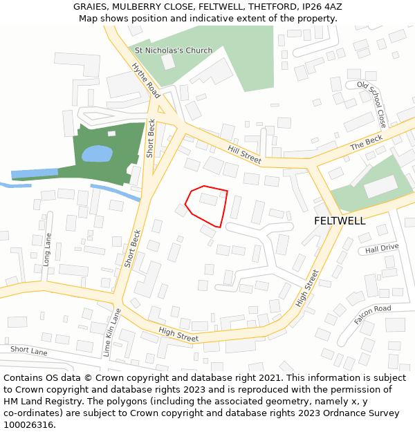 GRAIES, MULBERRY CLOSE, FELTWELL, THETFORD, IP26 4AZ: Location map and indicative extent of plot