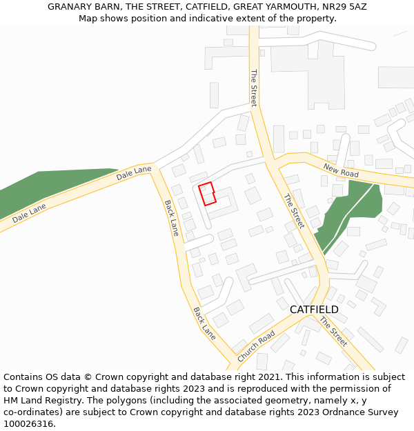 GRANARY BARN, THE STREET, CATFIELD, GREAT YARMOUTH, NR29 5AZ: Location map and indicative extent of plot