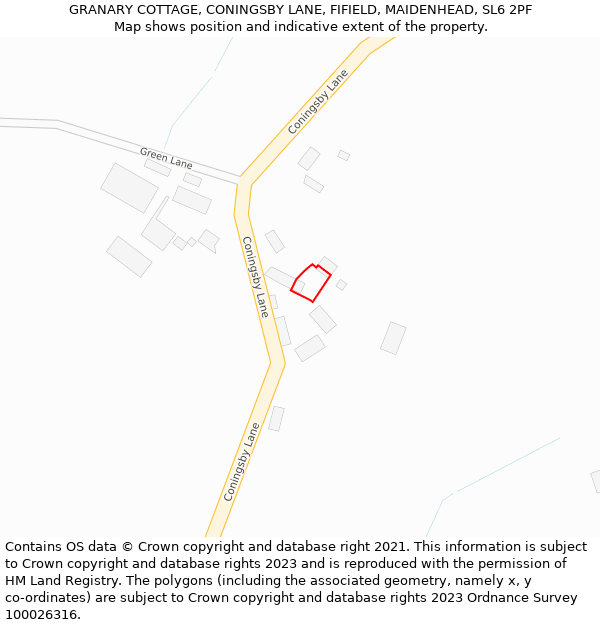 GRANARY COTTAGE, CONINGSBY LANE, FIFIELD, MAIDENHEAD, SL6 2PF: Location map and indicative extent of plot