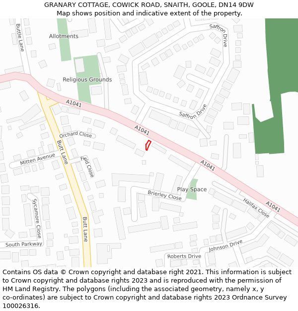 GRANARY COTTAGE, COWICK ROAD, SNAITH, GOOLE, DN14 9DW: Location map and indicative extent of plot