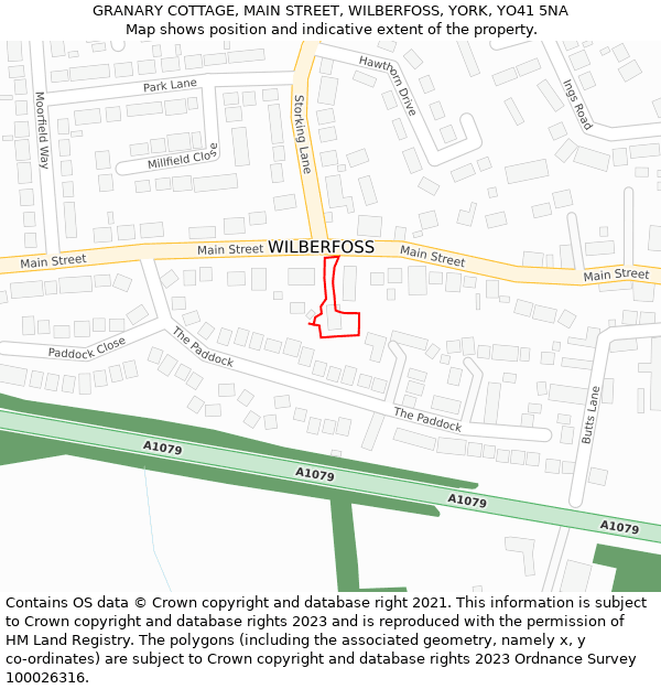 GRANARY COTTAGE, MAIN STREET, WILBERFOSS, YORK, YO41 5NA: Location map and indicative extent of plot