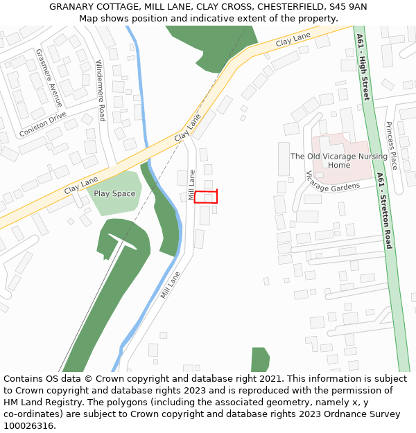 GRANARY COTTAGE, MILL LANE, CLAY CROSS, CHESTERFIELD, S45 9AN: Location map and indicative extent of plot