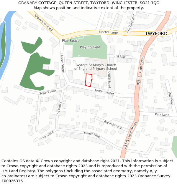 GRANARY COTTAGE, QUEEN STREET, TWYFORD, WINCHESTER, SO21 1QG: Location map and indicative extent of plot