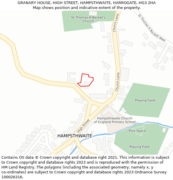 GRANARY HOUSE, HIGH STREET, HAMPSTHWAITE, HARROGATE, HG3 2HA: Location map and indicative extent of plot