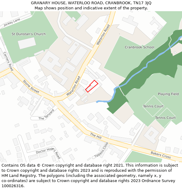 GRANARY HOUSE, WATERLOO ROAD, CRANBROOK, TN17 3JQ: Location map and indicative extent of plot
