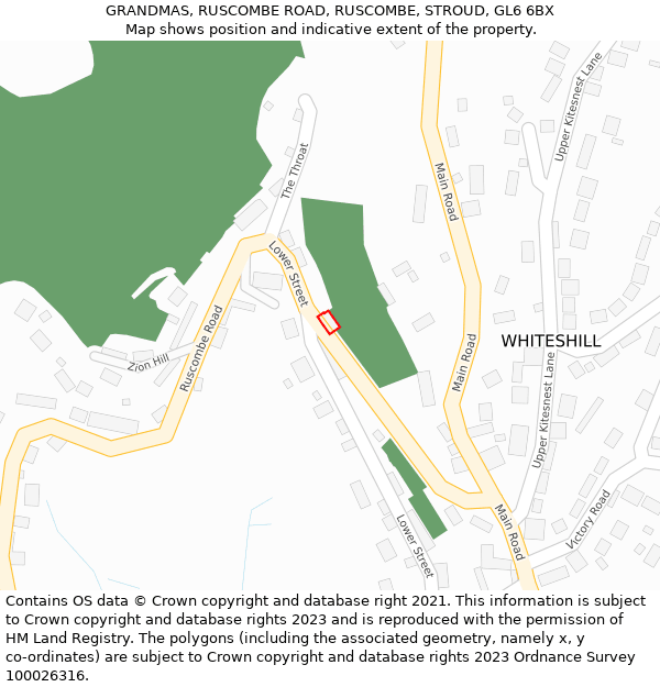 GRANDMAS, RUSCOMBE ROAD, RUSCOMBE, STROUD, GL6 6BX: Location map and indicative extent of plot