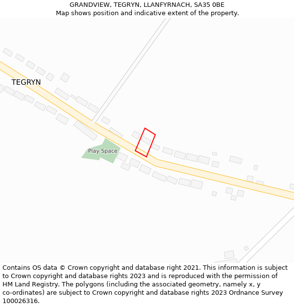 GRANDVIEW, TEGRYN, LLANFYRNACH, SA35 0BE: Location map and indicative extent of plot