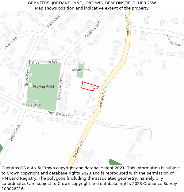 GRANFERS, JORDANS LANE, JORDANS, BEACONSFIELD, HP9 2SW: Location map and indicative extent of plot