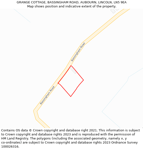 GRANGE COTTAGE, BASSINGHAM ROAD, AUBOURN, LINCOLN, LN5 9EA: Location map and indicative extent of plot