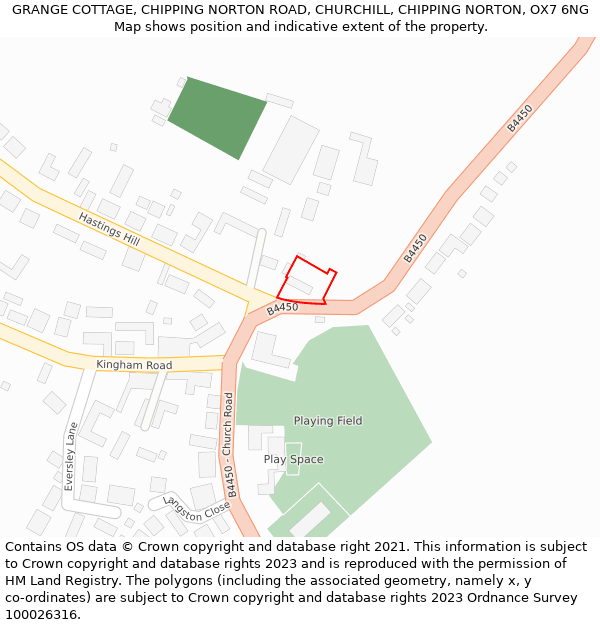 GRANGE COTTAGE, CHIPPING NORTON ROAD, CHURCHILL, CHIPPING NORTON, OX7 6NG: Location map and indicative extent of plot