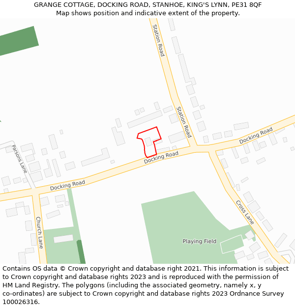 GRANGE COTTAGE, DOCKING ROAD, STANHOE, KING'S LYNN, PE31 8QF: Location map and indicative extent of plot