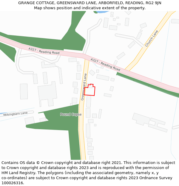 GRANGE COTTAGE, GREENSWARD LANE, ARBORFIELD, READING, RG2 9JN: Location map and indicative extent of plot