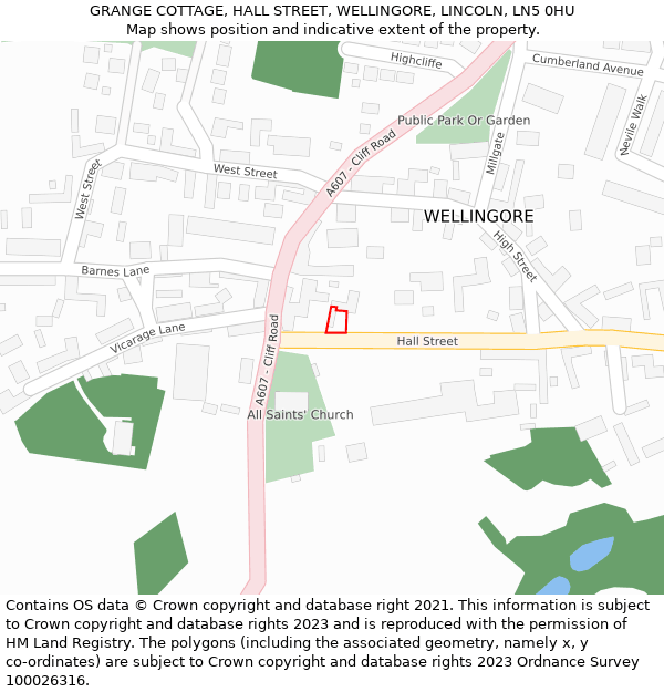 GRANGE COTTAGE, HALL STREET, WELLINGORE, LINCOLN, LN5 0HU: Location map and indicative extent of plot