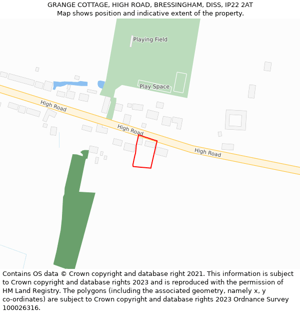 GRANGE COTTAGE, HIGH ROAD, BRESSINGHAM, DISS, IP22 2AT: Location map and indicative extent of plot