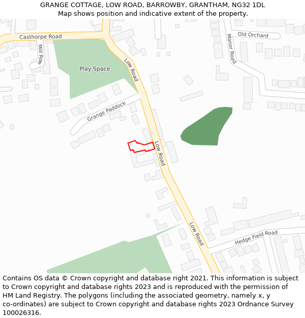 GRANGE COTTAGE, LOW ROAD, BARROWBY, GRANTHAM, NG32 1DL: Location map and indicative extent of plot