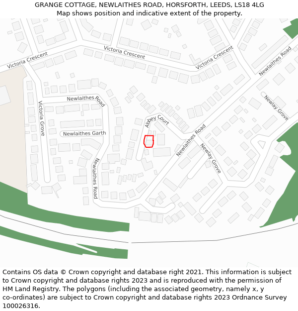 GRANGE COTTAGE, NEWLAITHES ROAD, HORSFORTH, LEEDS, LS18 4LG: Location map and indicative extent of plot