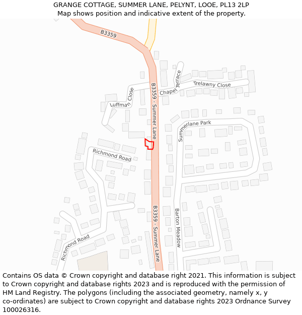 GRANGE COTTAGE, SUMMER LANE, PELYNT, LOOE, PL13 2LP: Location map and indicative extent of plot