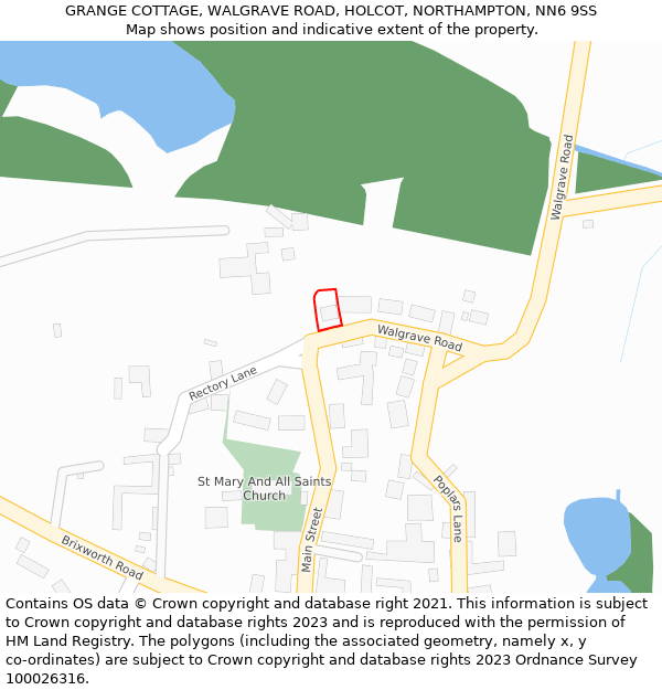 GRANGE COTTAGE, WALGRAVE ROAD, HOLCOT, NORTHAMPTON, NN6 9SS: Location map and indicative extent of plot