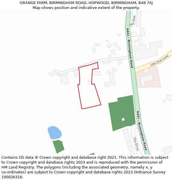 GRANGE FARM, BIRMINGHAM ROAD, HOPWOOD, BIRMINGHAM, B48 7AJ: Location map and indicative extent of plot