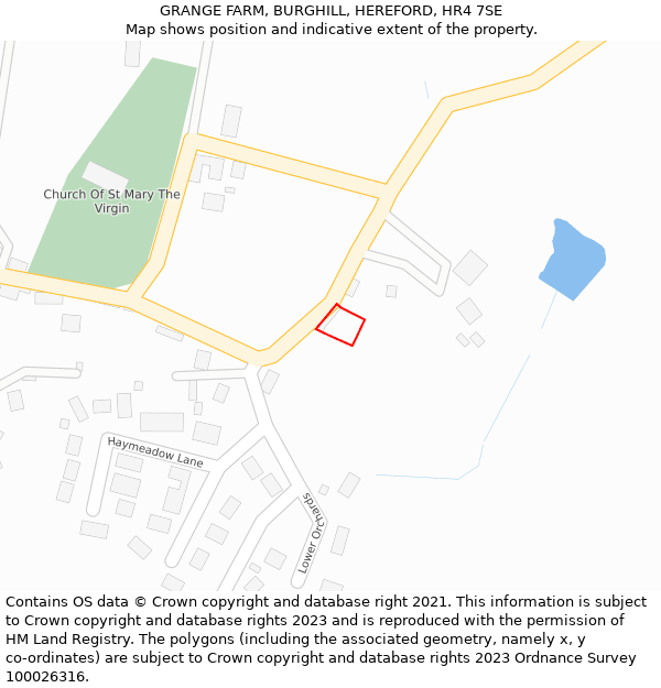 GRANGE FARM, BURGHILL, HEREFORD, HR4 7SE: Location map and indicative extent of plot