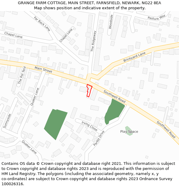 GRANGE FARM COTTAGE, MAIN STREET, FARNSFIELD, NEWARK, NG22 8EA: Location map and indicative extent of plot