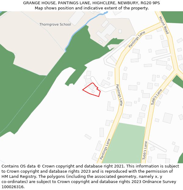 GRANGE HOUSE, PANTINGS LANE, HIGHCLERE, NEWBURY, RG20 9PS: Location map and indicative extent of plot