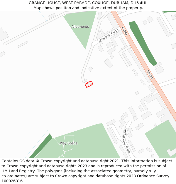 GRANGE HOUSE, WEST PARADE, COXHOE, DURHAM, DH6 4HL: Location map and indicative extent of plot