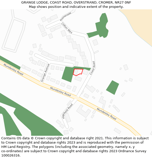 GRANGE LODGE, COAST ROAD, OVERSTRAND, CROMER, NR27 0NF: Location map and indicative extent of plot