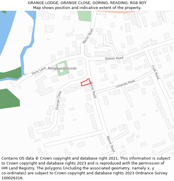 GRANGE LODGE, GRANGE CLOSE, GORING, READING, RG8 9DY: Location map and indicative extent of plot