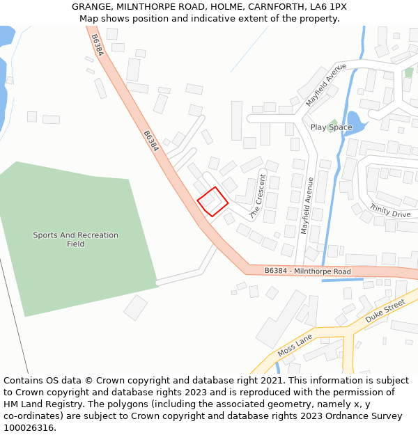 GRANGE, MILNTHORPE ROAD, HOLME, CARNFORTH, LA6 1PX: Location map and indicative extent of plot